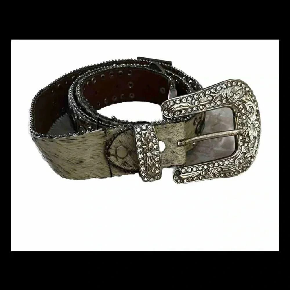 Wb Atlas Cowhide Leather Rhinestone Studded Women’s Belt Size‎ Large